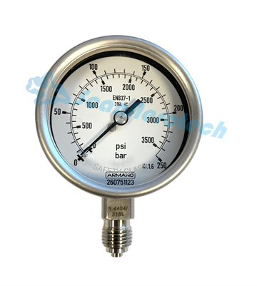 0-250 BAR (3500 PSI) Pressure gauge 1/4" Bottom connection
